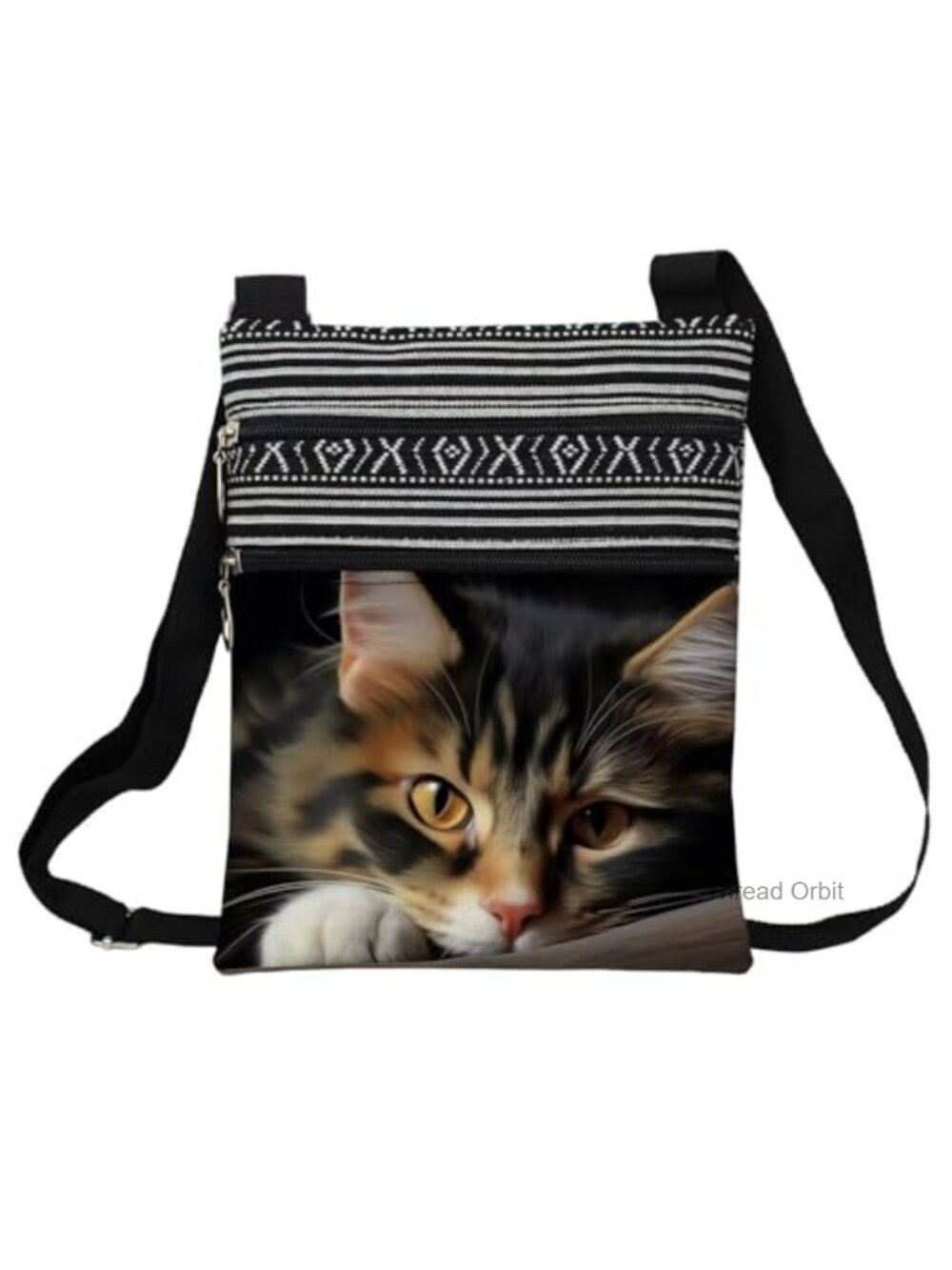 Polyester Ethnic Print Crossbody Bag Adjustable Strap Zip Pockets